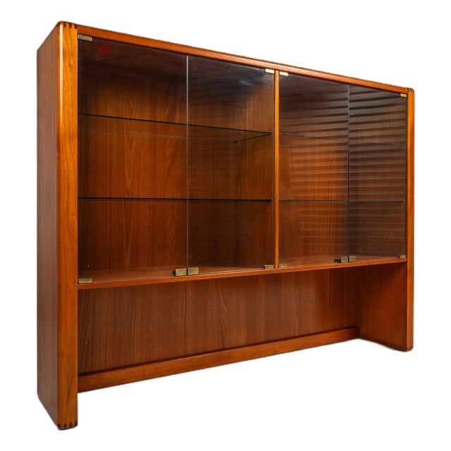 Danish Mid-Century Modern Display Case / Cabinet Topper in Teak W/ Glass Doors & Adjustable Shelves Attributed to D-Scan, C. 1980s For Sale