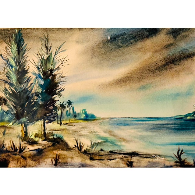 Coastal 1970s Florence Sinclair Mahdavi Impressionist Coastal Scene Watercolor Painting For Sale - Image 3 of 9