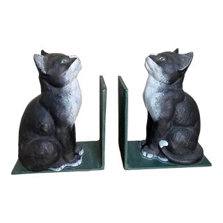 1980s Cast Iron Cat Bookends- a Pair For Sale