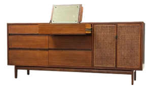 1960s Kipp Stewart for Directional by Calvin Walnut Dresser Credenza Vanity