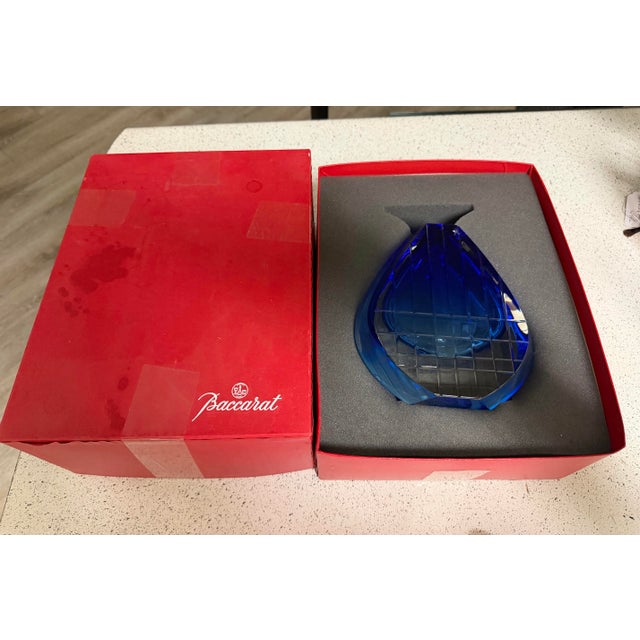 Baccarat Baccarat Crystal Neptune Cobalt Blue Vase 7.5in by Thomas Bastide New For Sale - Image 4 of 11