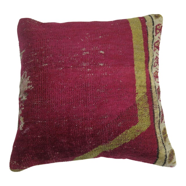 Zabihi Collection Raspberry Turkish Ghiordes Rug Pillow For Sale