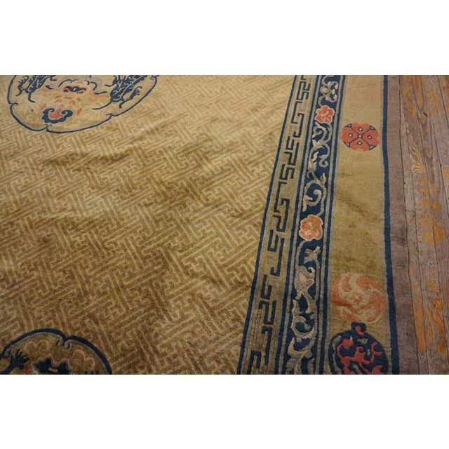 Beige Exceptional Beige Background Color and Blue Border With Animalia Pattern Antique Chinese Rug For Sale - Image 8 of 12
