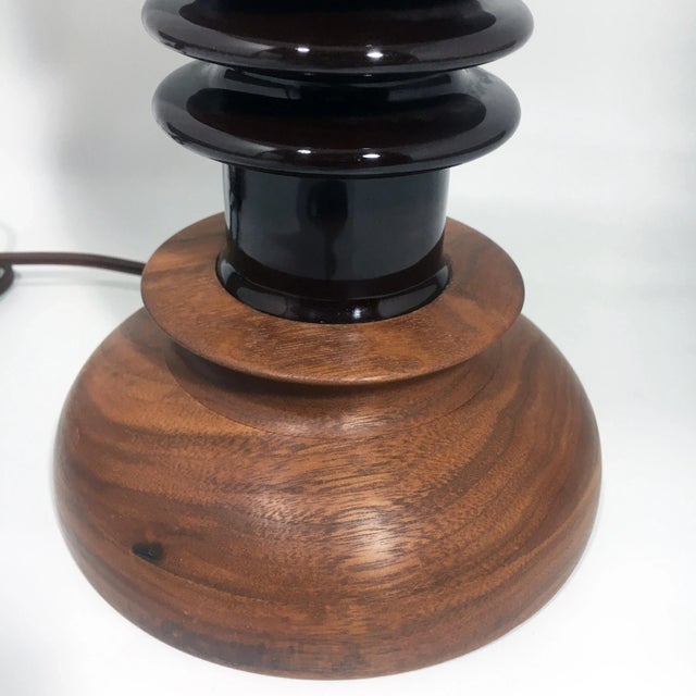Wood Ceramic Insulator Spool Lamp With Solid Walnut Base For Sale - Image 7 of 12