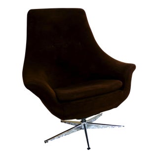 Overman Style Mid-Century Brown & Chrome Egg Chair For Sale