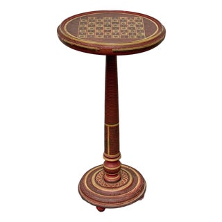Hand-Painted Round Pedestal Game Table, Vintage For Sale