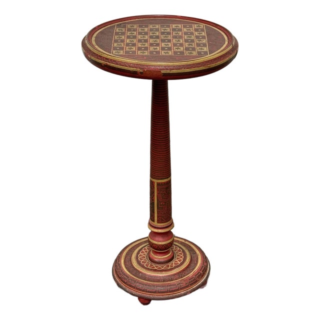 Hand-Painted Round Pedestal Game Table, Vintage For Sale