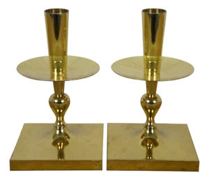 Mid 20th Century Tommi Parzinger Dorlyn Silversmiths Solid Brass Candle Holders- a Pair