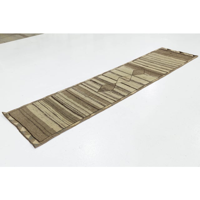 Textile 2x10 Hand-Knotted Modern Gabbeh Wool Runner – Minimalist Tribal Design For Sale - Image 7 of 7