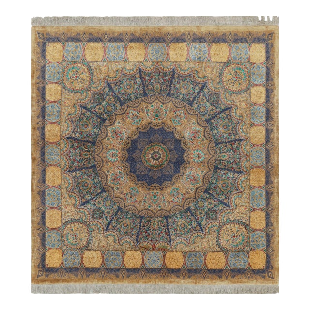 Rug & Kilim’s Modern Classics Square Rug in Polychrome Floral Medallion “Liliom” For Sale