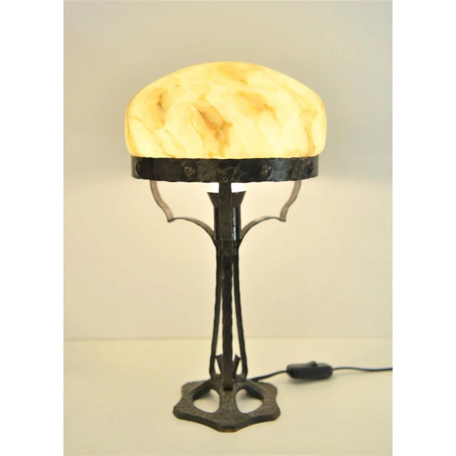 Industrial Art Nouveau Swedish Wrought Iron and Glasstable Lamp from Jugendstil, 1925 For Sale - Image 3 of 10