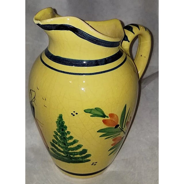 French Quimper Soleil French Faience Wine Water Pitcher For Sale - Image 3 of 7