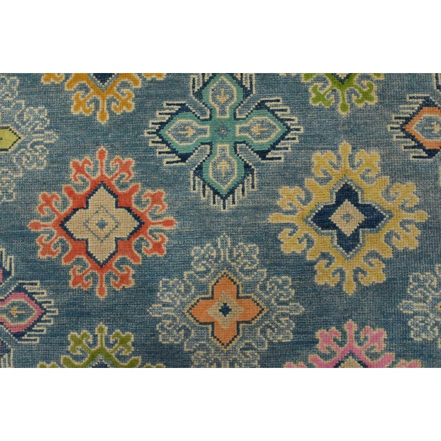 Kazak Rug 5’6” X 7’10” Blue Wool Tribal Hand-Knotted Oriental Carpet For Sale - Image 9 of 15