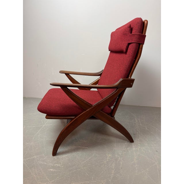 Maroon Mid-Century Teak Lounge Chair with Burgundy Red Fabric Upholstery attributed to Topform, Netherlands, 1960s For Sale - Image 8 of 10