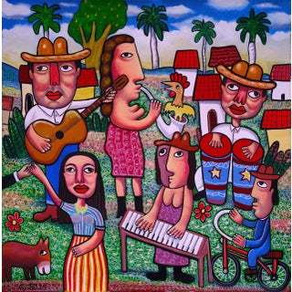 Music Is Life Folk Art Oil Painting For Sale