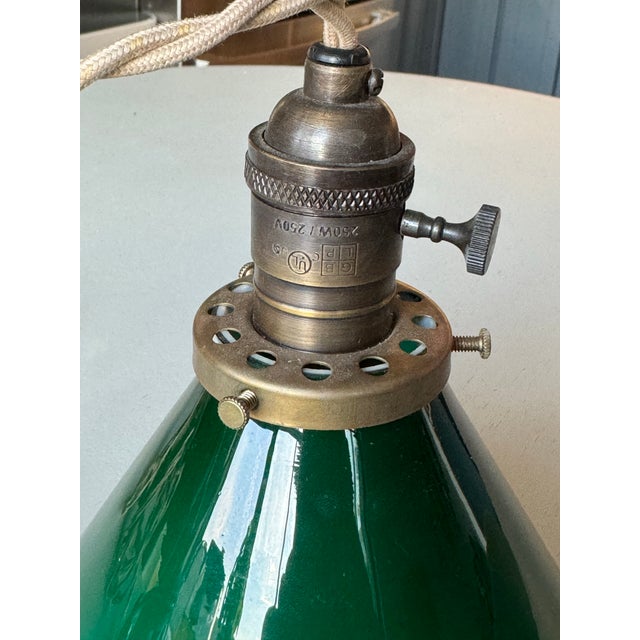 Vintage Green Glass Pendant Light With Brass Socket For Sale - Image 9 of 9