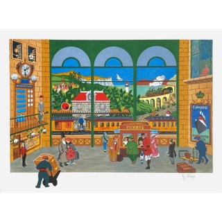 1980 William Deliege The Train Station Lithograph For Sale