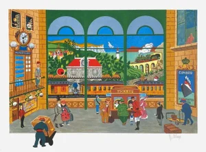 1980 William Deliege The Train Station Lithograph