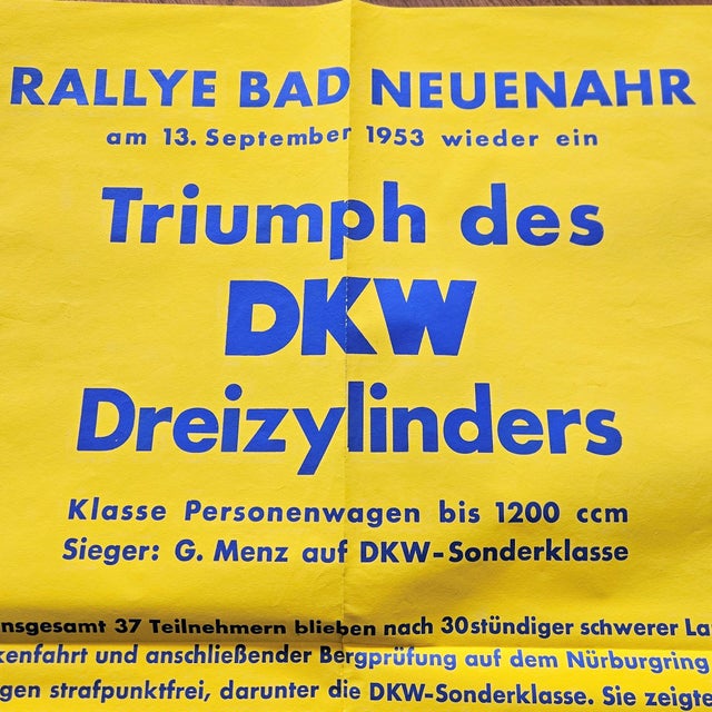 Original Poster DKW Motorcycle Triumph, 1953, in Very Good conditions. Designed 1950 to 1959