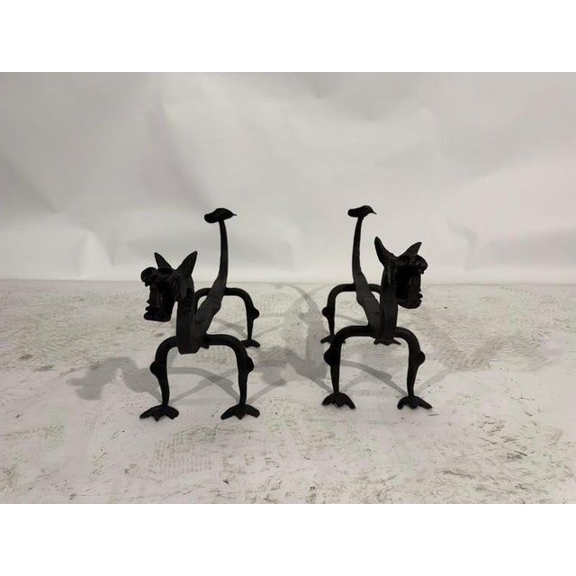 Black Mod Dragon Andirons in Wrought Iron, 1940s, Set of 2 For Sale - Image 8 of 18