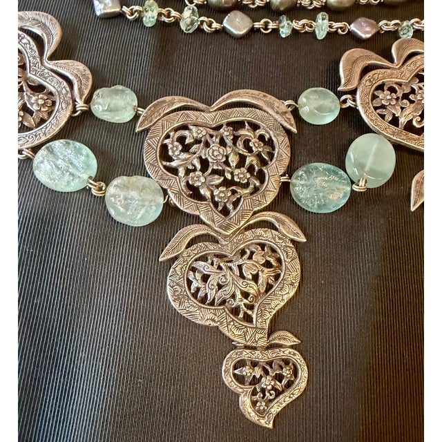 Late 20th Century Stephen Dweck Sterling, Black Pearl, Tumbled Aquamarine Multi-Strand Necklace For Sale - Image 11 of 17