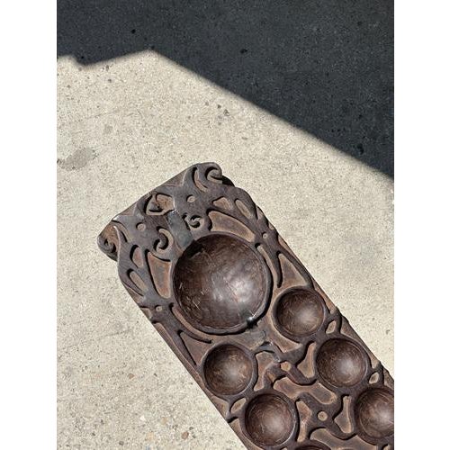 Brown Large Traditional Indonesian Carved Wood Congklak Mancala Game For Sale - Image 8 of 18