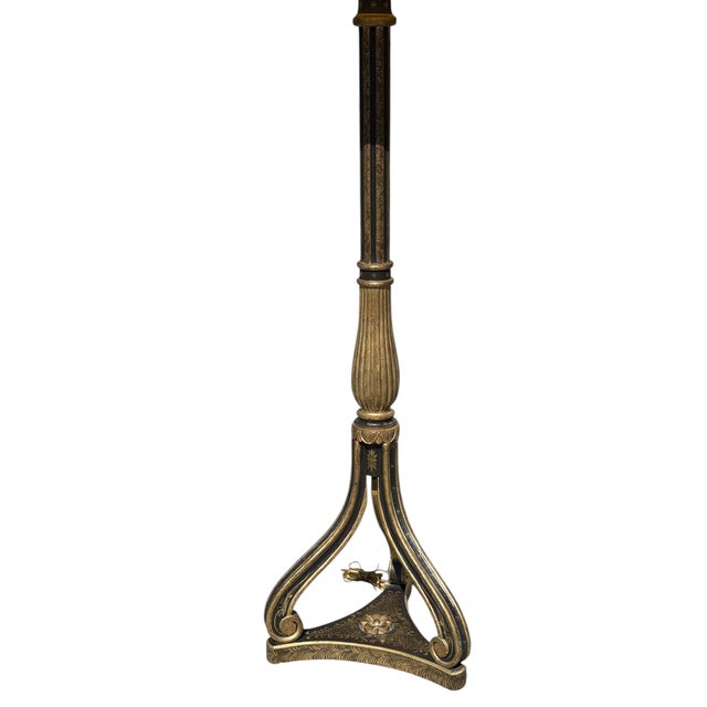 1990s 1990s Regency Style Nancy Corzine Black & Gold Floor Lamps - a Pair For Sale - Image 5 of 6