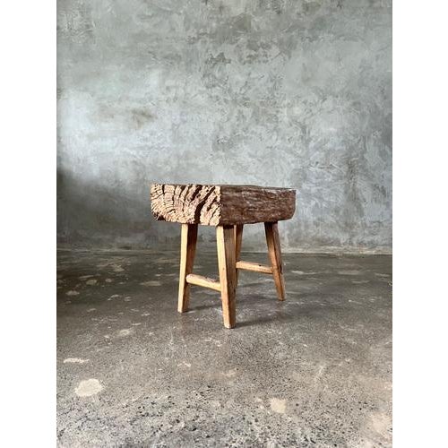 Small Organic Blond Asian Teak Quadripod Bench, Sepuluh For Sale - Image 12 of 18