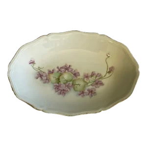 1940s Limoges Porcelain Purple Floral Dish