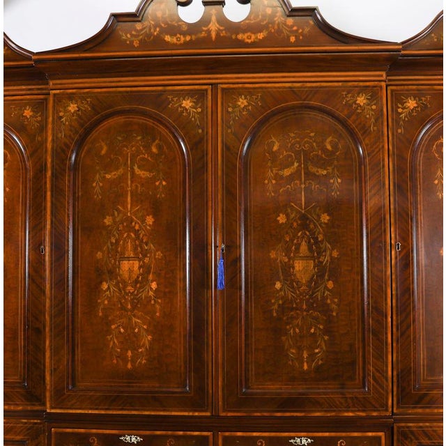 Antique Edwardian Mahogany and Floral Marquetry Inlaid Wardrobe, 1890s For Sale - Image 3 of 15