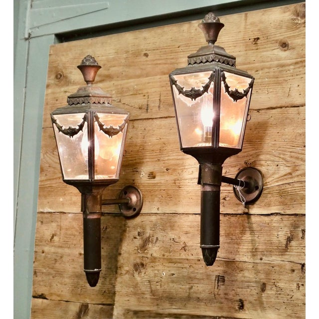 A Pair of French Empire Style Brass Carriage Lights, Wall Lights A pair of 19th Century Brass Carriage Lights these are...
