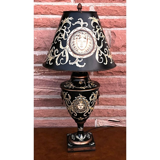 1990s Vintage Ceramic and Metal Shade Table Lamp in the style of Versace, 1990s For Sale - Image 5 of 12