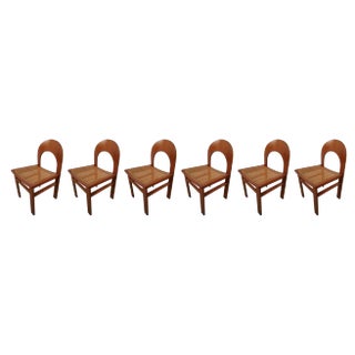 Dining Chairs in Curved Wood & Straw in the Style of Stilwood, Vienna, 1970s, Set of 6 For Sale