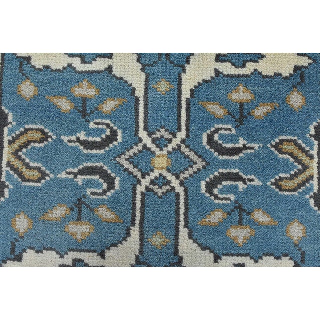 Blue Oushak Runner 2’8” X 10′ Blue Wool Tribal Hand-Knotted Oriental Rug For Sale - Image 8 of 13