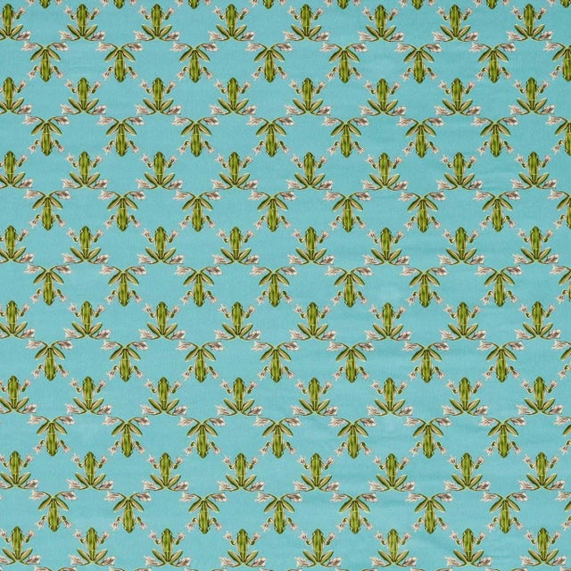 Harlequin Wood Frog Fabric in Azul/Pistachio For Sale