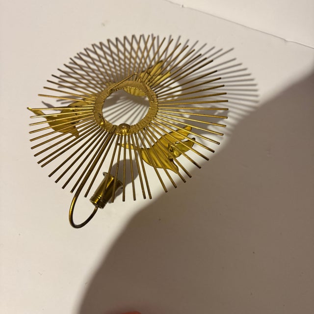 Metal 1960s Mid Century Modern Atomic Gold Metal Flying Geese Sunburst Wall Candle Sconce 1 Piece For Sale - Image 7 of 11