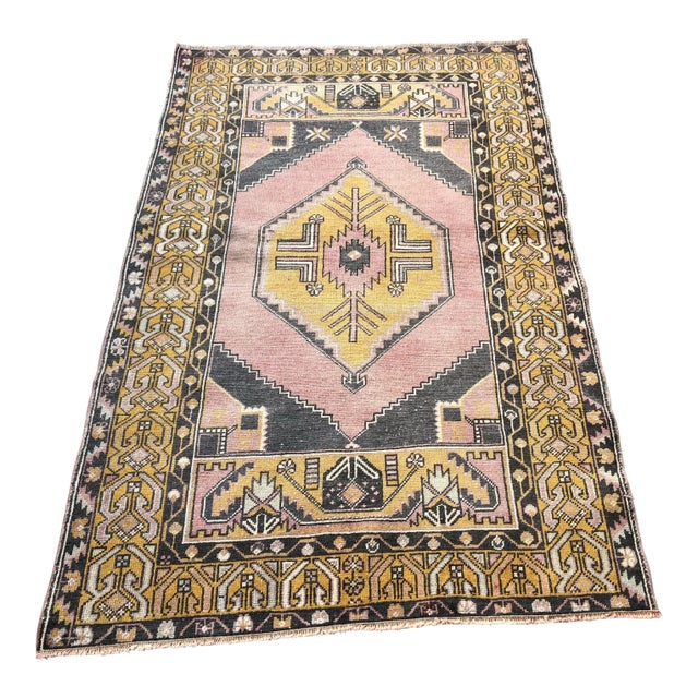 Turkish Oushak Vintage Floor Rug - 3′8″ × 5′11″ For Sale