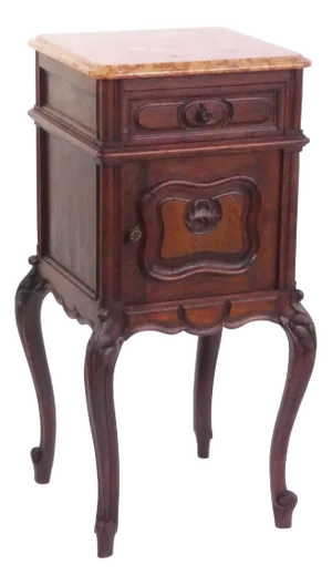 Antique French Louis XV Wooden Side Table with Marble