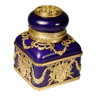Antique Sevres Style French Porcelain & Bronze Ormolu Inkwell For Sale