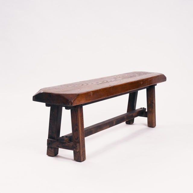 Boho Chic Brutalist Brown Oak Bench For Sale - Image 3 of 18