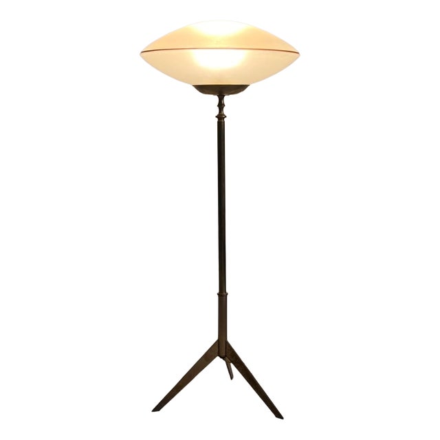 Mid-Century Modern Italian Floor Lamp in Brass and Opaline Glass, 1950s For Sale