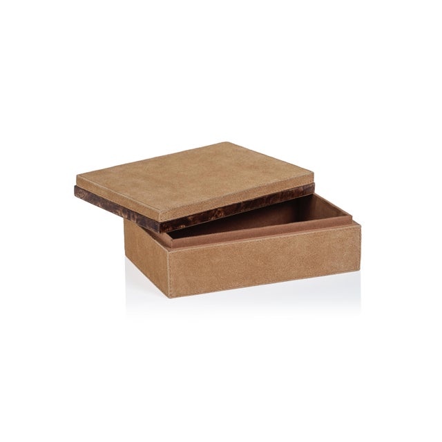 The Chelia Suede Decorative Box combines style and functionality with its tan suede leather and dark burlwood trim. This...