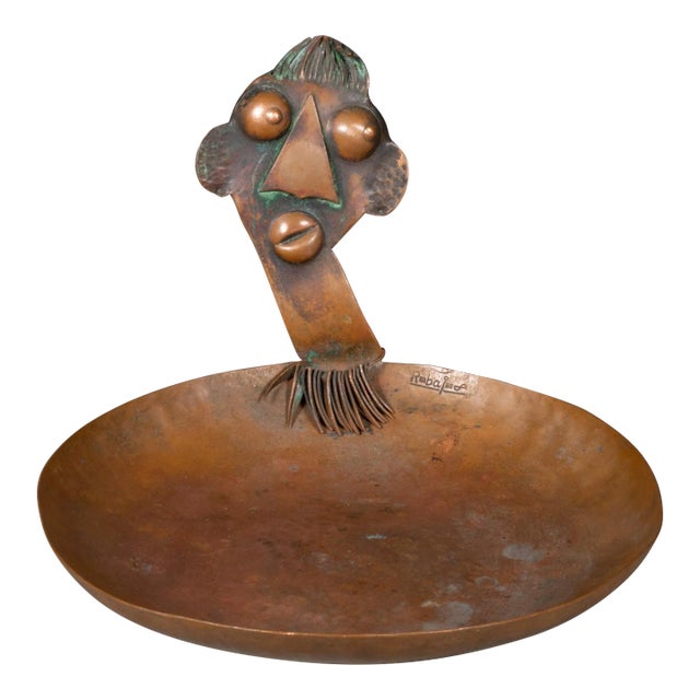 Mid-Century Francisco Rebajes African Ubangi Tribe Copper Dish C.1940-1950 For Sale