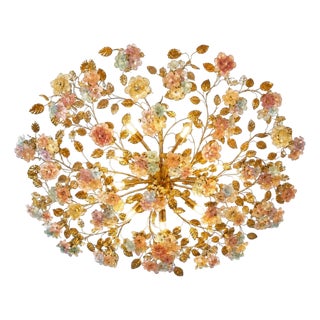 Pink Murano Glass Floral Chandelier, 1980s For Sale