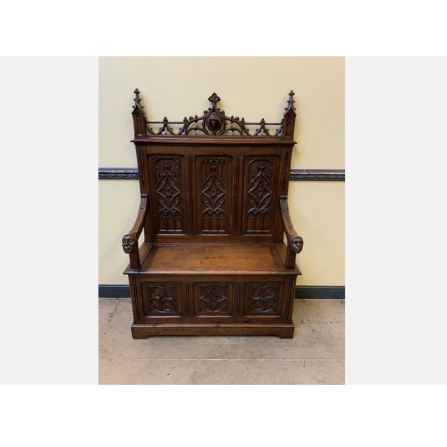 Antique Neo-Gothic Sensational Chest Bench, 1880 For Sale - Image 6 of 14