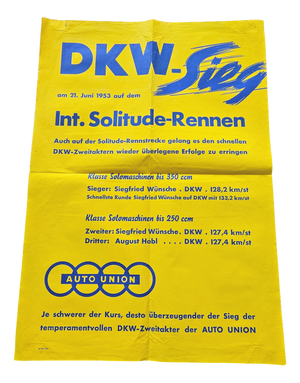 Original Poster Int. Solitude Race DKW Motorcycles, 1953