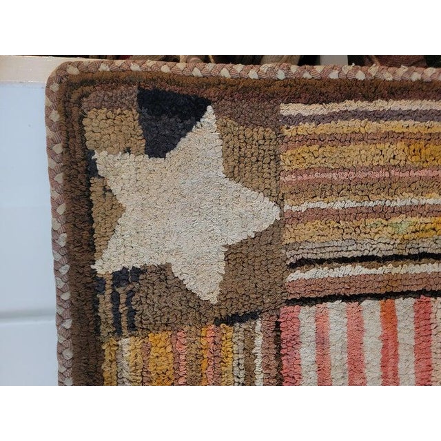 Wood 19th C American Flag and Stars Hand Hooked Rug For Sale - Image 7 of 9