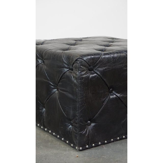 Animal Skin Large Black Square Chesterfield Coffee Table in Cowhide Leather For Sale - Image 7 of 11