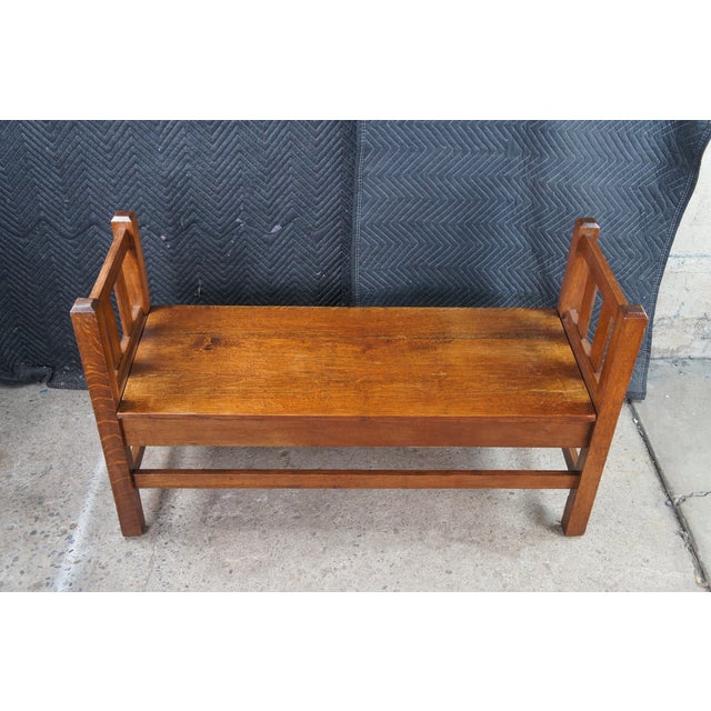Antique Mission Arts & Crafts Quartersawn Oak Hall Storage Bench Seat Settee 50" For Sale - Image 6 of 13