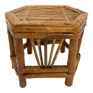 Large Vintage Scorched Bamboo Stand or Riser For Sale